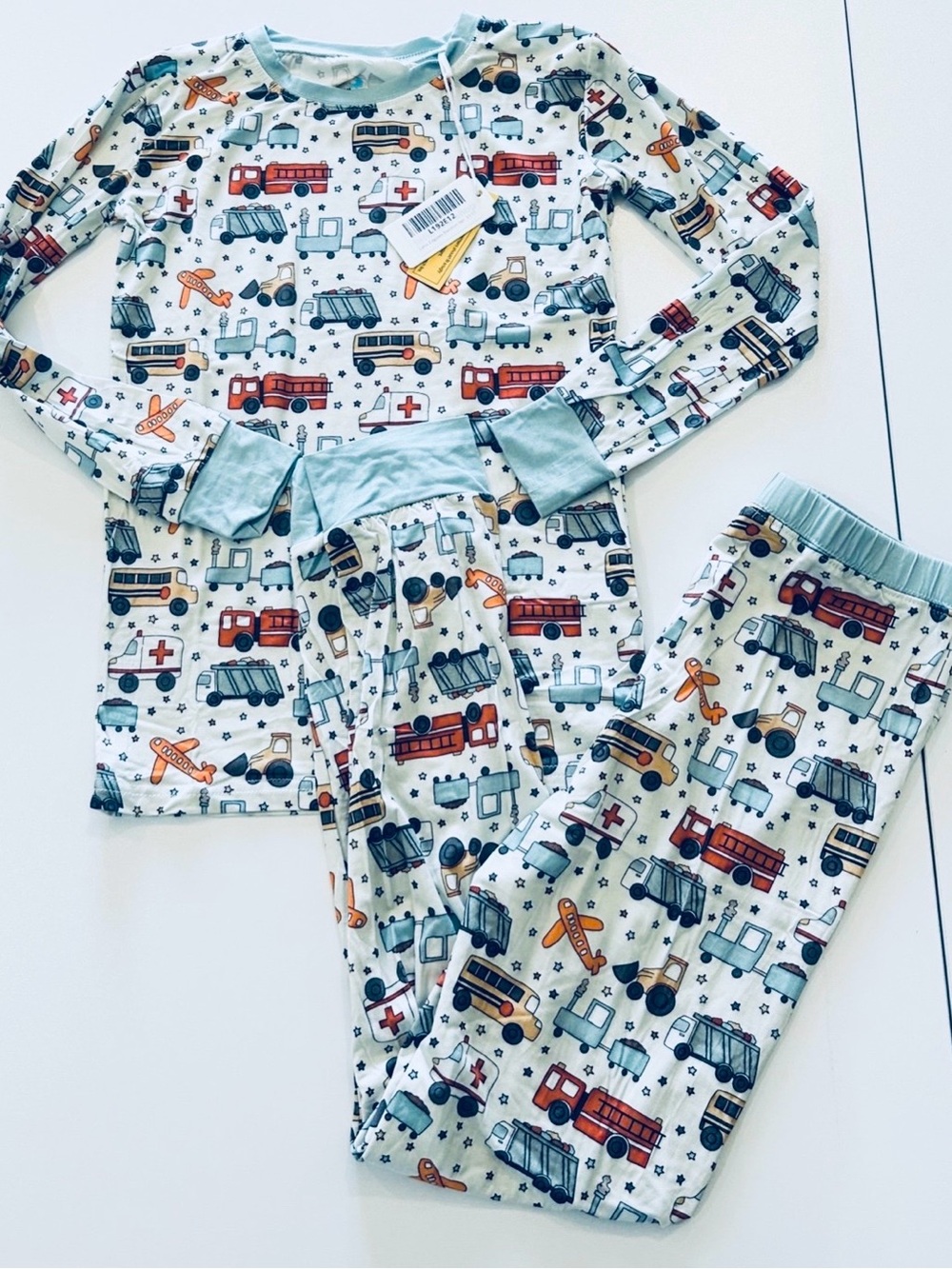 Kids Vehicle Print Matching Bamboo Set - Light Blue